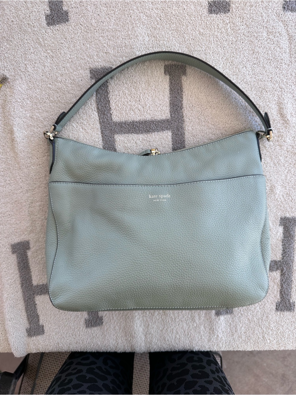 kate spade Pebbled Leather Shoulder Hobo in blue Sage color